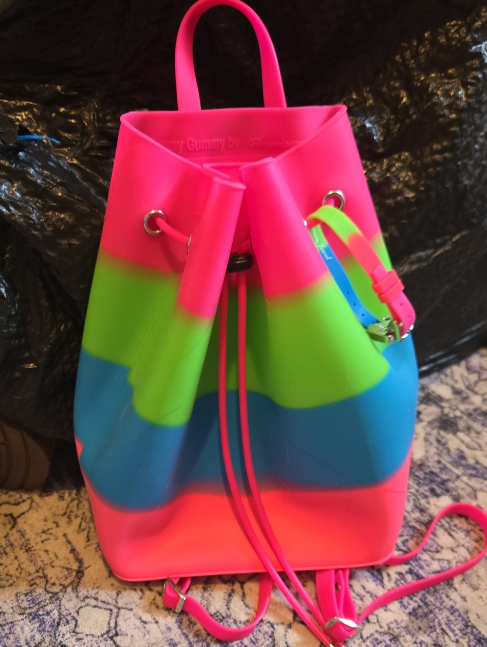 New American Jewel Yummy Gummy Purse Back Pack Rubber Tri-color Denny's